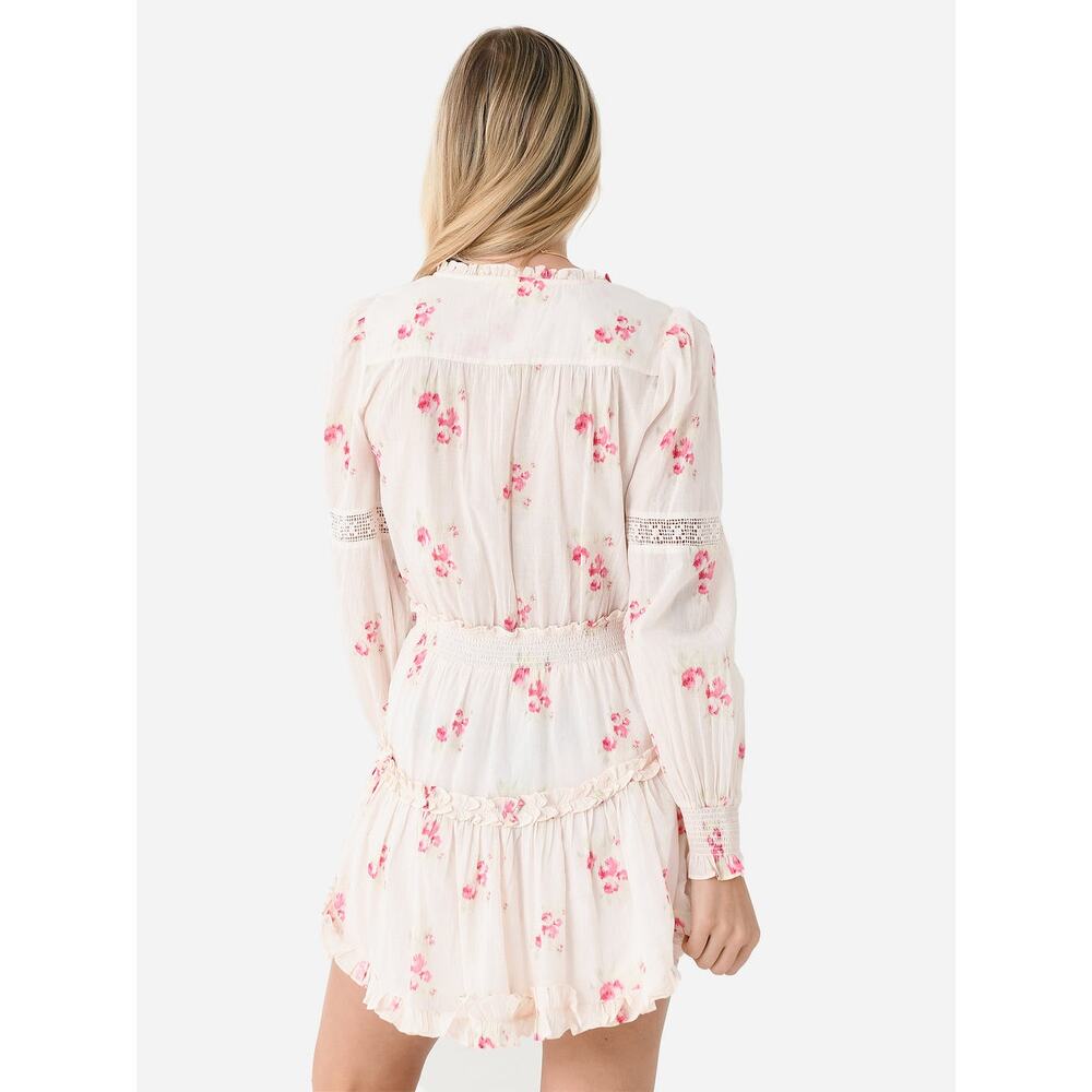 Love Shack Fancy 100% Cotton White Pink Floral Ruffle Mini Dress Size Small - Picture 2 of 7